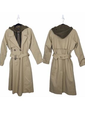 Topshop Tan Green Hybrid Hooded Trench Coat